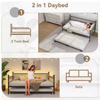 Divano letto singolo con letto estraibile, con stazione di ricarica e luci LED, struttura in metallo con letto estraibile per soggiorno, camera da letto, camera degli ospiti, appartamento