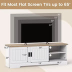 Meuble TV Costway de style rustique pour téléviseurs jusqu'à 65 pouces avec portes coulissantes et rangements.