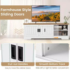 Meuble TV Costway de style rustique pour téléviseurs jusqu'à 65 pouces avec portes coulissantes et rangements.