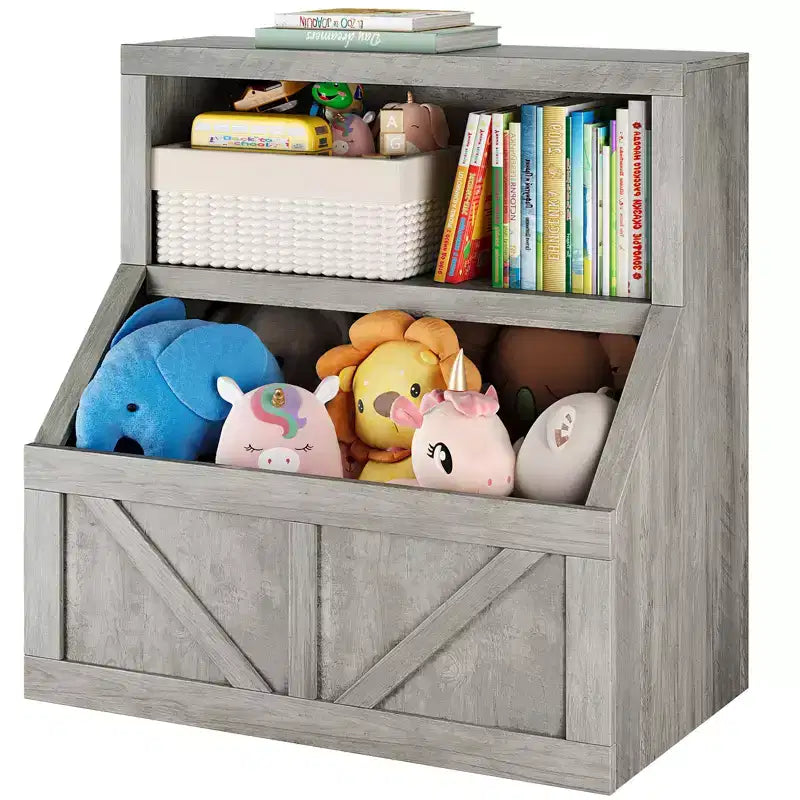 Libreria per bambini e portaoggetti per giocattoli, organizer per giocattoli a 2 livelli con armadietto, libreria a 2 ripiani per bambini per sala giochi, camera da letto, soggiorno, aula