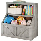 Libreria per bambini e portaoggetti per giocattoli, organizer per giocattoli a 2 livelli con armadietto, libreria a 2 ripiani per bambini per sala giochi, camera da letto, soggiorno, aula