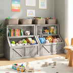 Libreria per bambini e portaoggetti per giocattoli, organizer per giocattoli a 2 livelli con armadietto, libreria a 2 ripiani per bambini per sala giochi, camera da letto, soggiorno, aula