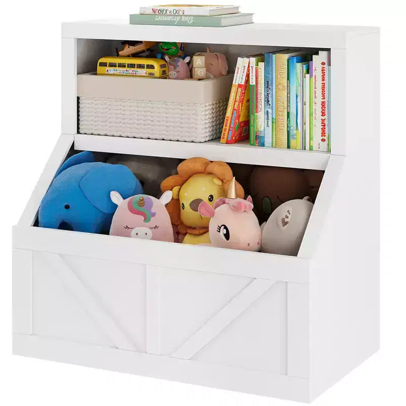 Libreria per bambini e portaoggetti per giocattoli, organizer per giocattoli a 2 livelli con armadietto, libreria a 2 ripiani per bambini per sala giochi, camera da letto, soggiorno, aula