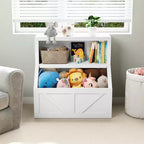 Libreria per bambini e portaoggetti per giocattoli, organizer per giocattoli a 2 livelli con armadietto, libreria a 2 ripiani per bambini per sala giochi, camera da letto, soggiorno, aula