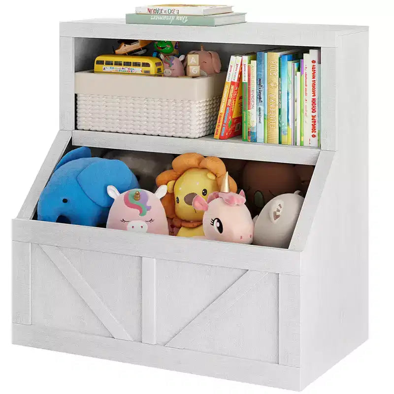 Libreria per bambini e portaoggetti per giocattoli, organizer per giocattoli a 2 livelli con armadietto, libreria a 2 ripiani per bambini per sala giochi, camera da letto, soggiorno, aula
