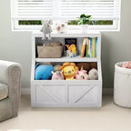 Libreria per bambini e portaoggetti per giocattoli, organizer per giocattoli a 2 livelli con armadietto, libreria a 2 ripiani per bambini per sala giochi, camera da letto, soggiorno, aula