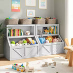 Libreria per bambini e portaoggetti per giocattoli, organizer per giocattoli a 2 livelli con armadietto, libreria a 2 ripiani per bambini per sala giochi, camera da letto, soggiorno, aula