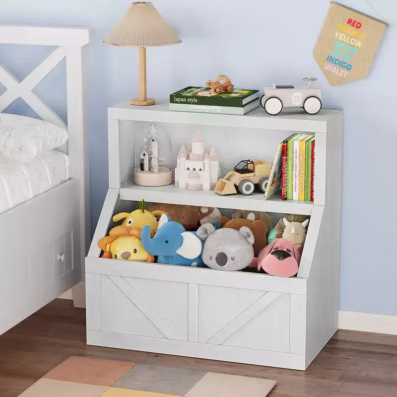 Kids Bookshelf and Toy Storage, 2 Tier Toy Organizer with Storage Cabinet, Toddler 2 Shelf Bookcase for Playroom, Bedroom, Living Room, Classroom