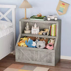 Libreria per bambini e portaoggetti per giocattoli, organizer per giocattoli a 2 livelli con armadietto, libreria a 2 ripiani per bambini per sala giochi, camera da letto, soggiorno, aula