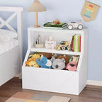 Libreria per bambini e portaoggetti per giocattoli, organizer per giocattoli a 2 livelli con armadietto, libreria a 2 ripiani per bambini per sala giochi, camera da letto, soggiorno, aula