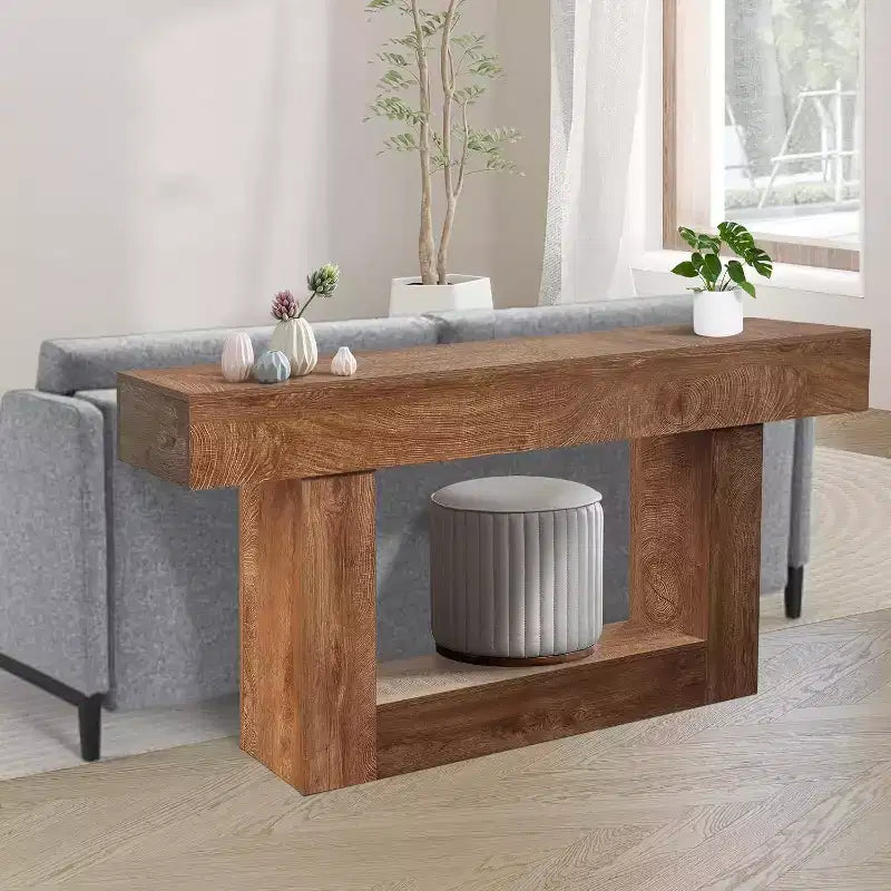 Consolle da fattoria da 160 cm per ingresso, tavolo da divano stretto in legno dietro il divano con vano portaoggetti, mobili rustici per corridoio, atrio, ingresso