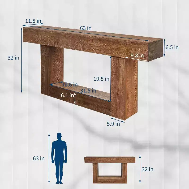Consolle da fattoria da 160 cm per ingresso, tavolo da divano stretto in legno dietro il divano con vano portaoggetti, mobili rustici per corridoio, atrio, ingresso