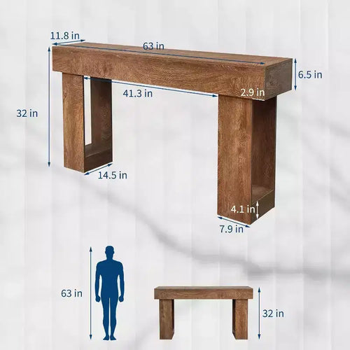 Console en bois de 63 pouces pour entrée, table de canapé rectangulaire derrière le canapé, tables console de style ferme moderne pour entrée, couloir, salon