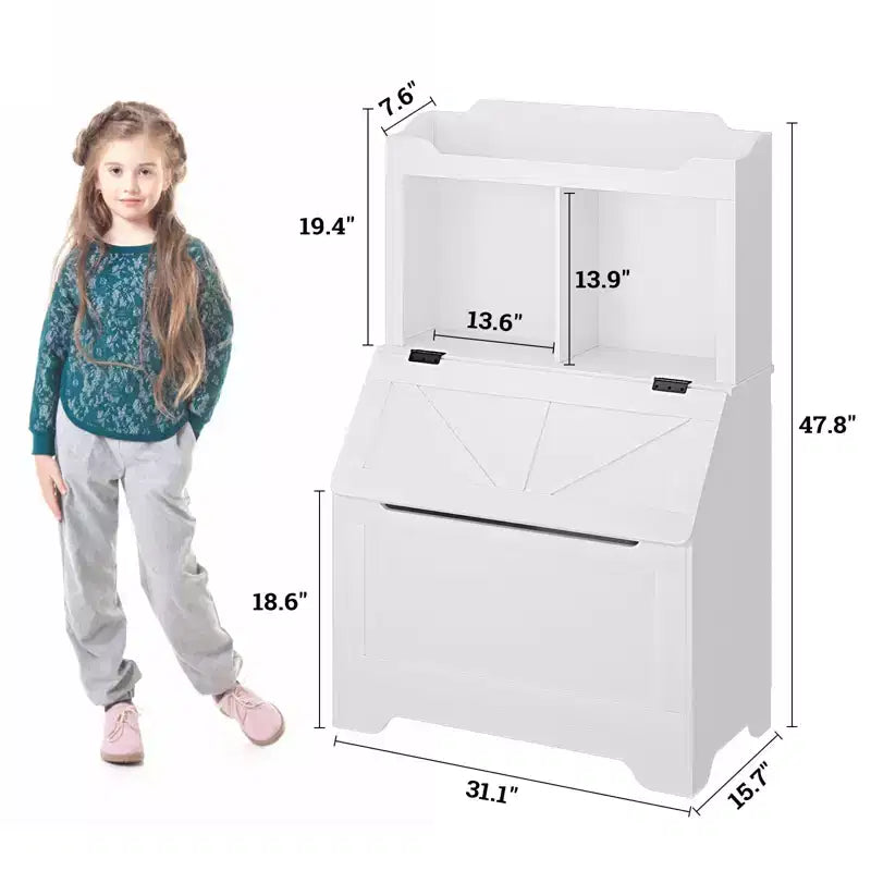 Organizzatore Porta Giochi per Bambini, Scaffale per Libri e Contenitore per Giocattoli con Coperchio a Ribalta e Scomparti, Libreria in Legno per Bambini per Sala Giochi, Cameretta, Camera da Letto