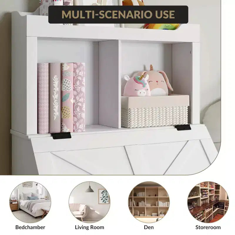 Organizzatore Porta Giochi per Bambini, Scaffale per Libri e Contenitore per Giocattoli con Coperchio a Ribalta e Scomparti, Libreria in Legno per Bambini per Sala Giochi, Cameretta, Camera da Letto
