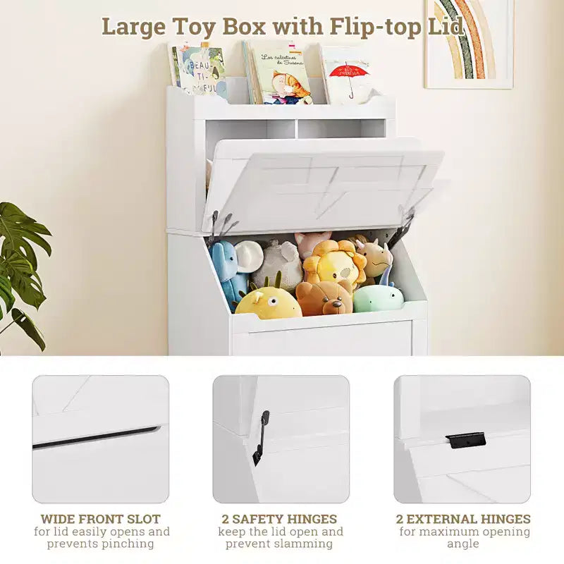 Organizzatore Porta Giochi per Bambini, Scaffale per Libri e Contenitore per Giocattoli con Coperchio a Ribalta e Scomparti, Libreria in Legno per Bambini per Sala Giochi, Cameretta, Camera da Letto