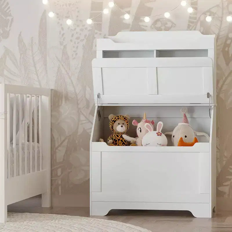 Organizzatore Porta Giochi per Bambini, Scaffale per Libri e Contenitore per Giocattoli con Coperchio a Ribalta e Scomparti, Libreria in Legno per Bambini per Sala Giochi, Cameretta, Camera da Letto