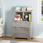 Organizzatore Porta Giochi per Bambini, Scaffale per Libri e Contenitore per Giocattoli con Coperchio a Ribalta e Scomparti, Libreria in Legno per Bambini per Sala Giochi, Cameretta, Camera da Letto
