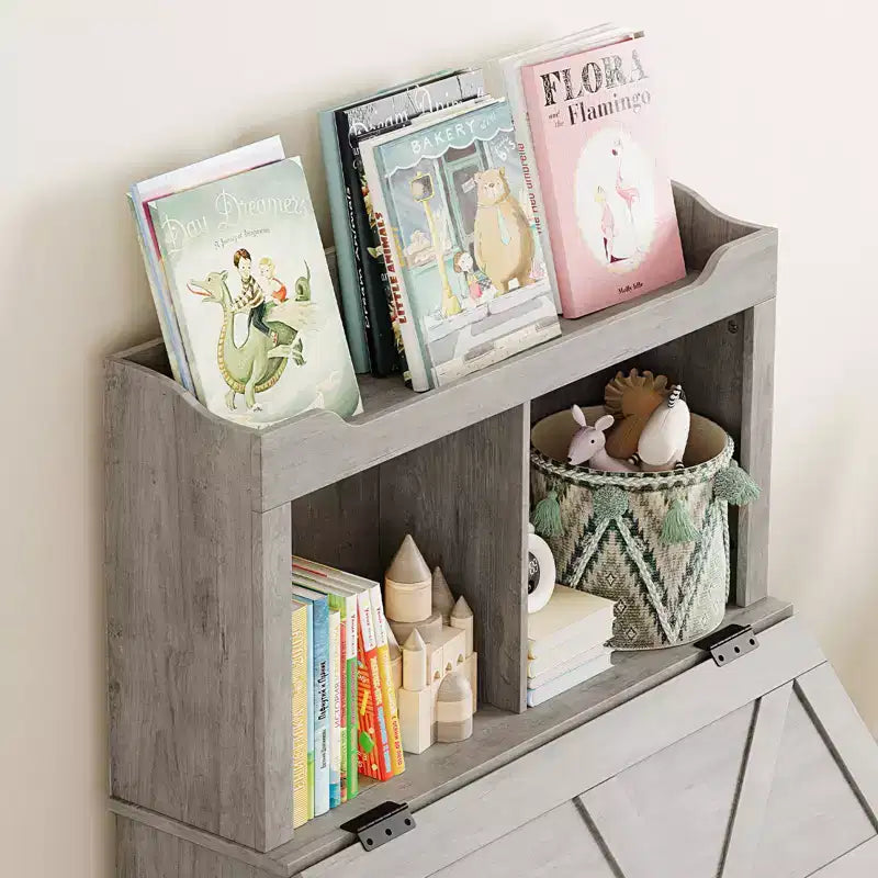 Organizzatore Porta Giochi per Bambini, Scaffale per Libri e Contenitore per Giocattoli con Coperchio a Ribalta e Scomparti, Libreria in Legno per Bambini per Sala Giochi, Cameretta, Camera da Letto