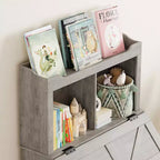 Organizzatore Porta Giochi per Bambini, Scaffale per Libri e Contenitore per Giocattoli con Coperchio a Ribalta e Scomparti, Libreria in Legno per Bambini per Sala Giochi, Cameretta, Camera da Letto