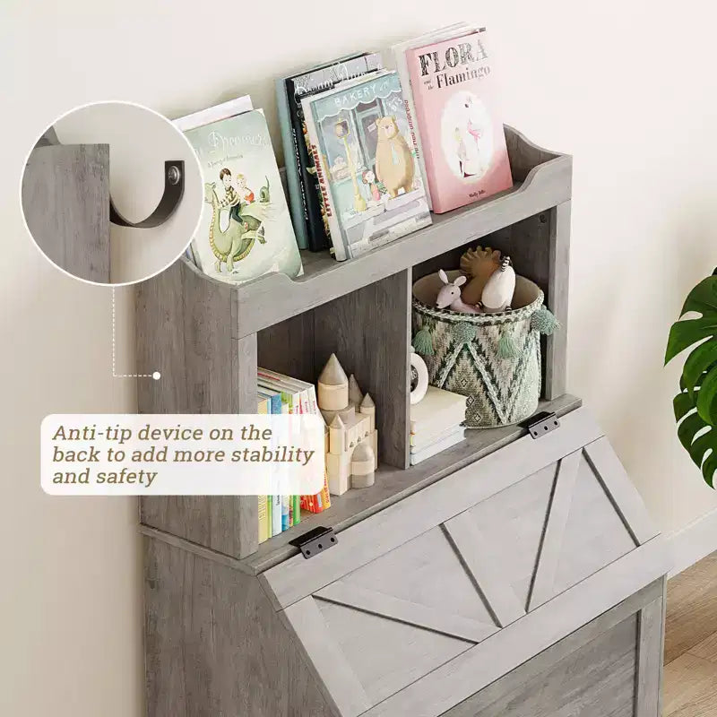 Organizzatore Porta Giochi per Bambini, Scaffale per Libri e Contenitore per Giocattoli con Coperchio a Ribalta e Scomparti, Libreria in Legno per Bambini per Sala Giochi, Cameretta, Camera da Letto