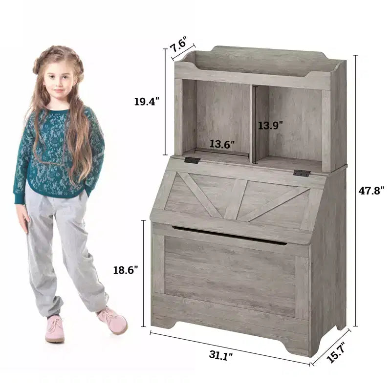 Organizzatore Porta Giochi per Bambini, Scaffale per Libri e Contenitore per Giocattoli con Coperchio a Ribalta e Scomparti, Libreria in Legno per Bambini per Sala Giochi, Cameretta, Camera da Letto