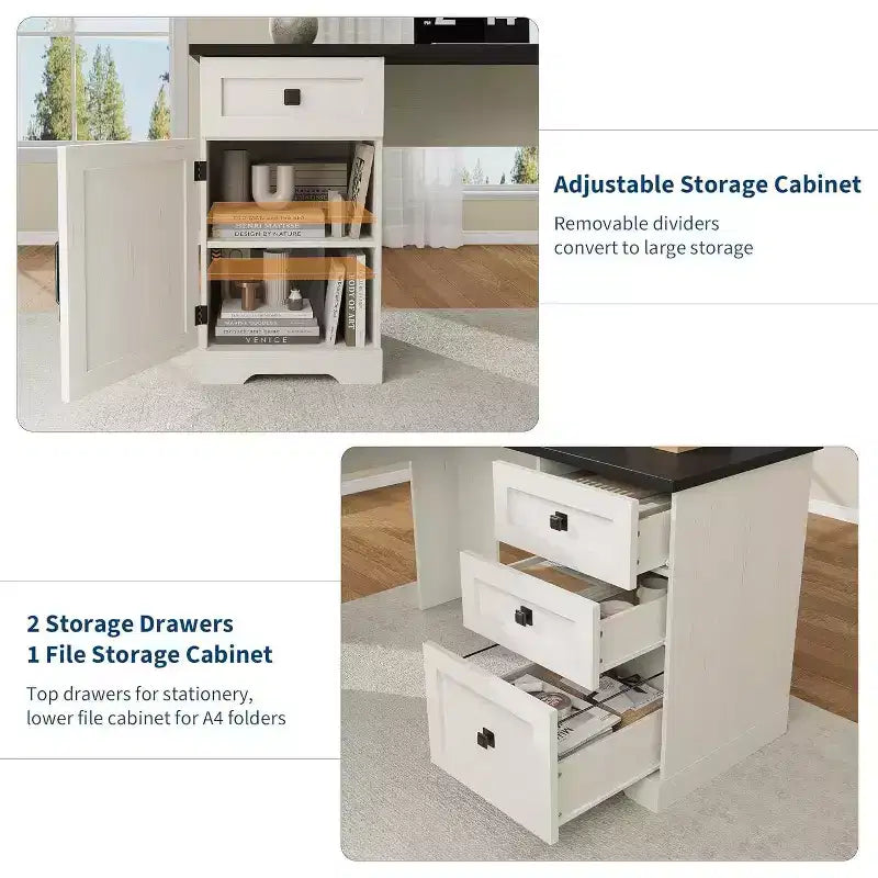 Scrivania a L per ufficio Acekool 60 in stile rustico con cassetti per documenti e armadietto contenitore regolabile, scrivania angolare per computer per ufficio domestico