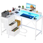 Scrivania da gioco Acekool a L con luci a LED, prese di corrente, cassetti e ripiani, scrivania ad angolo per ufficio domestico, nera