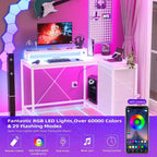 Scrivania da gioco Acekool a L con luci a LED, prese di corrente, cassetti e ripiani, scrivania ad angolo per ufficio domestico, nera