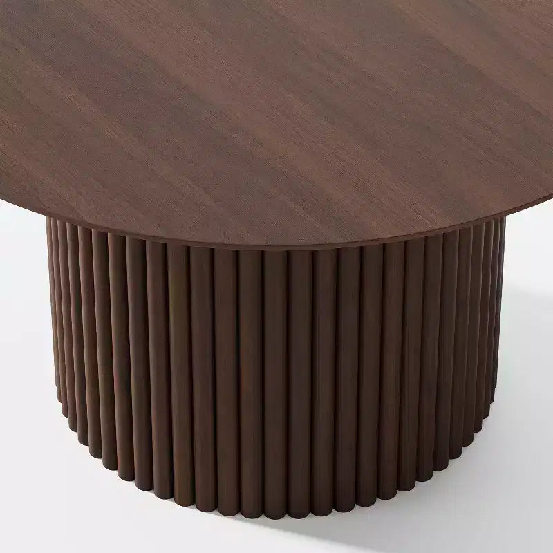 PexFix Tavolo da pranzo rotondo in legno da 46 pollici Tavolo da cucina circolare con base a strisce di legno Tavoli da pranzo moderni in stile rustico per cucina Soggiorno Noce