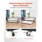 VEVOR Cadre de Lit de Repos Double, Lit de Jour avec Lit Gigogne, Cadre de Lit Plateforme en Métal Robuste, Lit de Repos Double avec Lattes Métalliques pour Salon, Noir