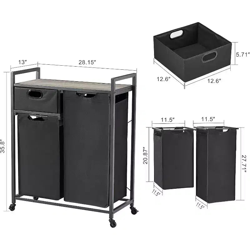 Cesto portabiancheria con ripiano, Cesto portabiancheria a scomparti, Carrello portabiancheria con cassetti, Cesto portabiancheria con ruote, per lavanderia