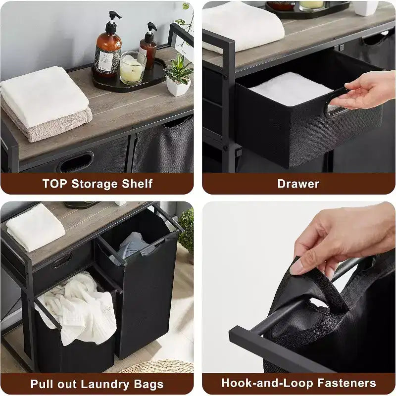 Cesto portabiancheria con ripiano, Cesto portabiancheria a scomparti, Carrello portabiancheria con cassetti, Cesto portabiancheria con ruote, per lavanderia