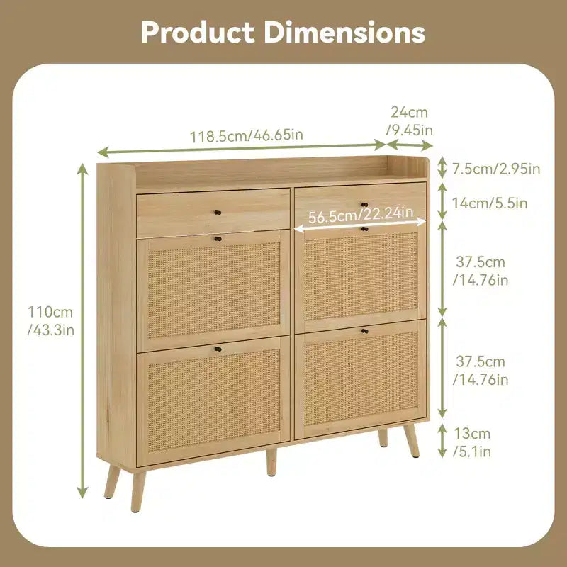 Scarpiera in Rattan per Ingresso con 4 Cassetti a Ribalta e 2 Cassetti, Stretta Stile Rustico per Anticamera e Corridoio