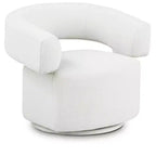 Meridian Furniture,Niya Cream Linen Textured Fabric Swivel Accent Chair