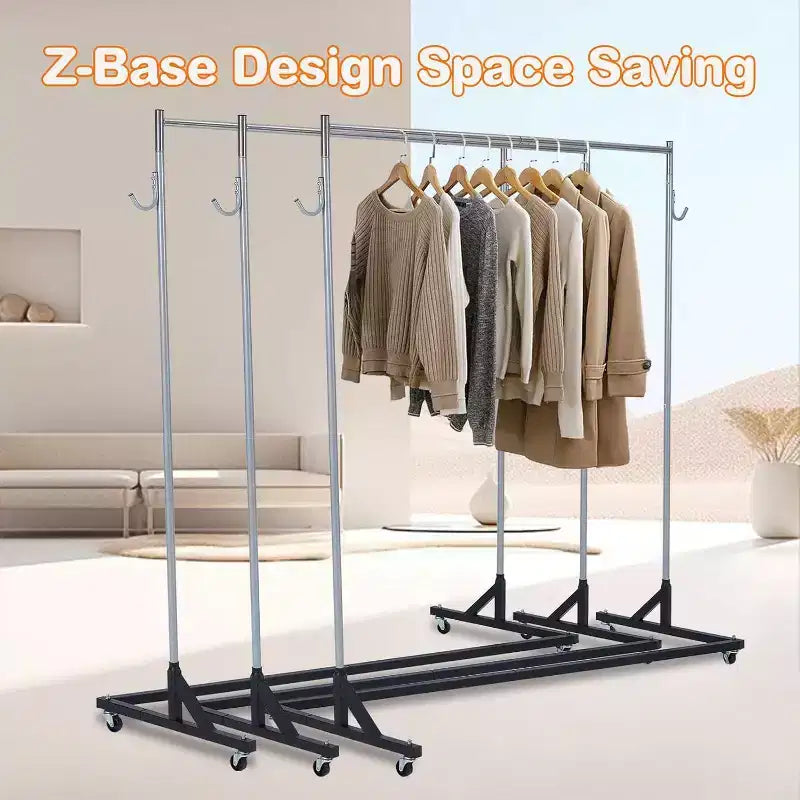 Acekool Z-Shape Appendiabiti su Ruote, Base Arancione o Nera, Pali Argento, 2 Coperture Antipolvere, per Esposizione al Dettaglio o Contenitore per Armadio