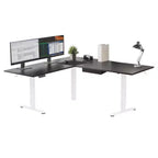 Mount-It! XL Electric Height Adjustable Corner Standing Desk, White Frame and Black Tabletop