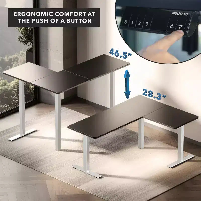 Mount-It! Scrivania ad Angolo Elettrica Regolabile in Altezza XL, Struttura Bianca e Piano Nero