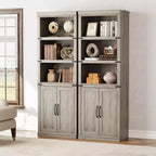 Libreria a 5 ripiani con armadietto, scaffale da fattoria con ante, libreria in legno a 5 ripiani alta 174,5 cm, grigia
