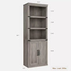 Libreria a 5 ripiani con armadietto, scaffale da fattoria con ante, libreria in legno a 5 ripiani alta 174,5 cm, grigia