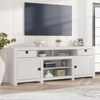 Farmhouse TV Stand for 75/80 Inch TVs, 70 Long Entertainment Center with 4 Storage Drawers & 3 Open Shelf, White Television Consoles Stands