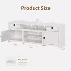 Mobile TV rustico da 178 cm per TV da 75/80 pollici, mobiletto porta TV con 4 cassetti e 3 ripiani aperti, bianco