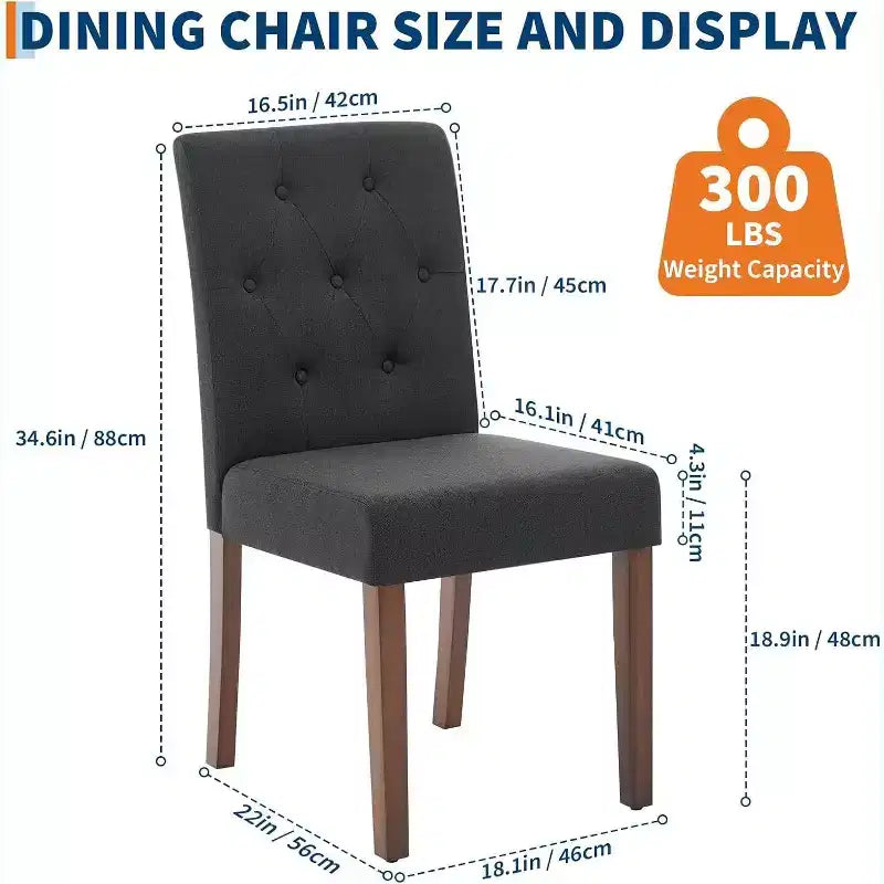 Acekool Sedie da Pranzo Imbottite Set da 2, Design Moderno Parsons con Morbido Tessuto di Lino e Robuste Gambe in Legno per Sala da Pranzo