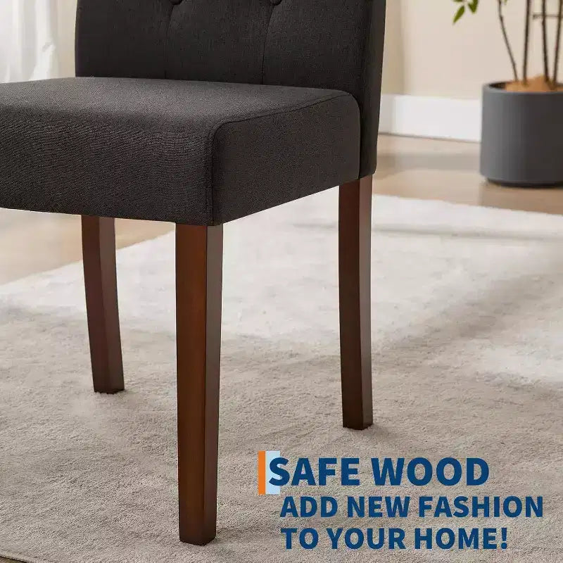 Acekool Sedie da Pranzo Imbottite Set da 2, Design Moderno Parsons con Morbido Tessuto di Lino e Robuste Gambe in Legno per Sala da Pranzo