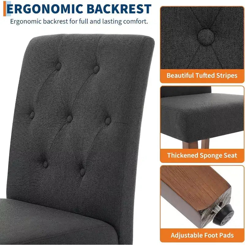 Acekool Sedie da Pranzo Imbottite Set da 2, Design Moderno Parsons con Morbido Tessuto di Lino e Robuste Gambe in Legno per Sala da Pranzo