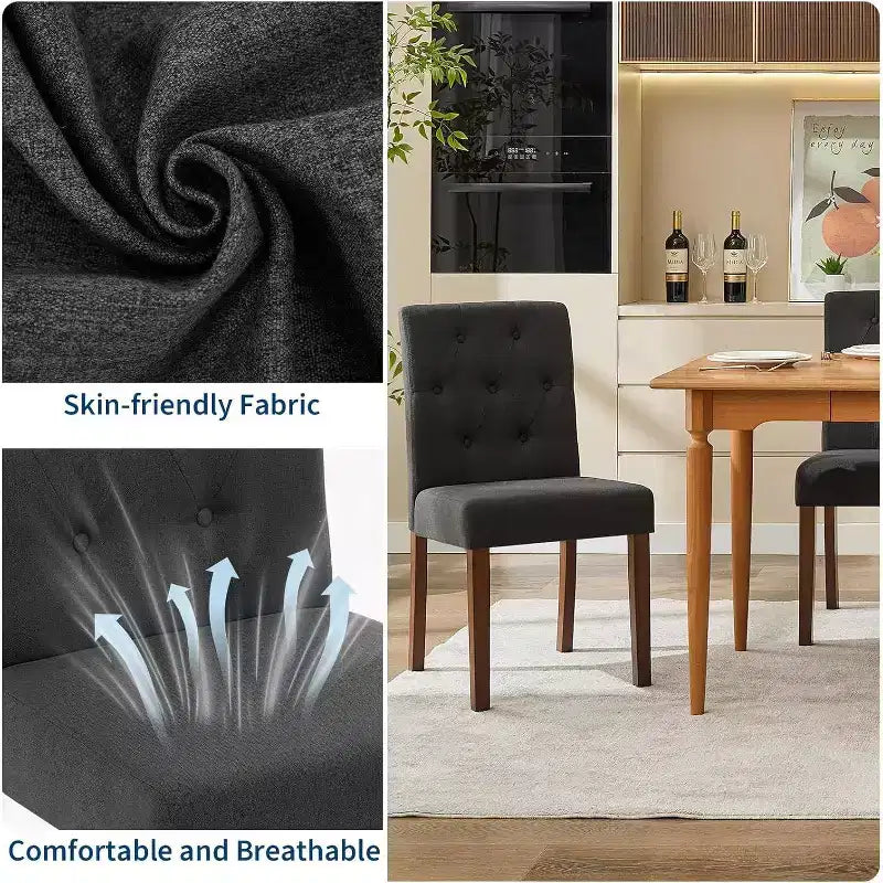 Acekool Sedie da Pranzo Imbottite Set da 2, Design Moderno Parsons con Morbido Tessuto di Lino e Robuste Gambe in Legno per Sala da Pranzo