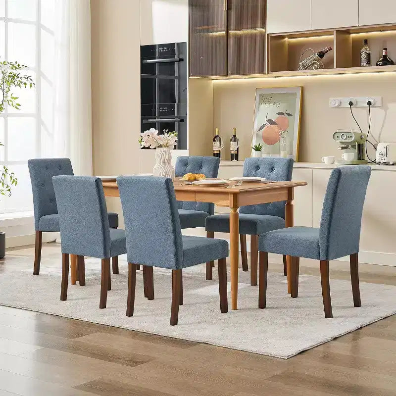 Acekool Sedie da Pranzo Imbottite Set da 2, Design Moderno Parsons con Morbido Tessuto di Lino e Robuste Gambe in Legno per Sala da Pranzo