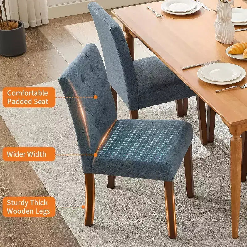 Acekool Sedie da Pranzo Imbottite Set da 2, Design Moderno Parsons con Morbido Tessuto di Lino e Robuste Gambe in Legno per Sala da Pranzo