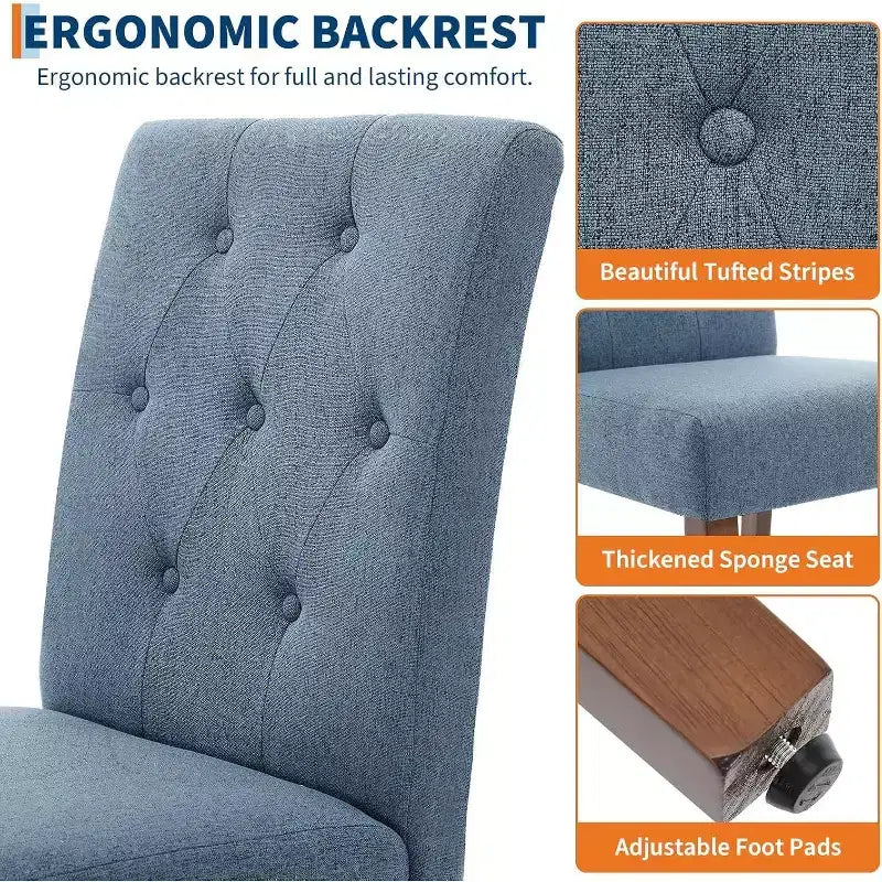 Acekool Sedie da Pranzo Imbottite Set da 2, Design Moderno Parsons con Morbido Tessuto di Lino e Robuste Gambe in Legno per Sala da Pranzo