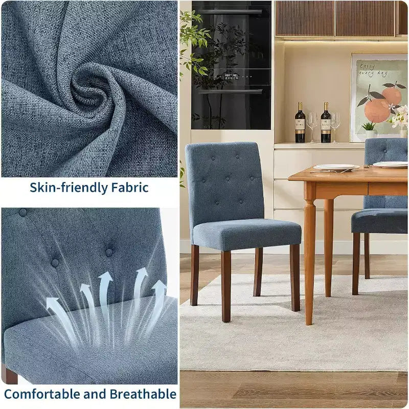 Acekool Sedie da Pranzo Imbottite Set da 2, Design Moderno Parsons con Morbido Tessuto di Lino e Robuste Gambe in Legno per Sala da Pranzo